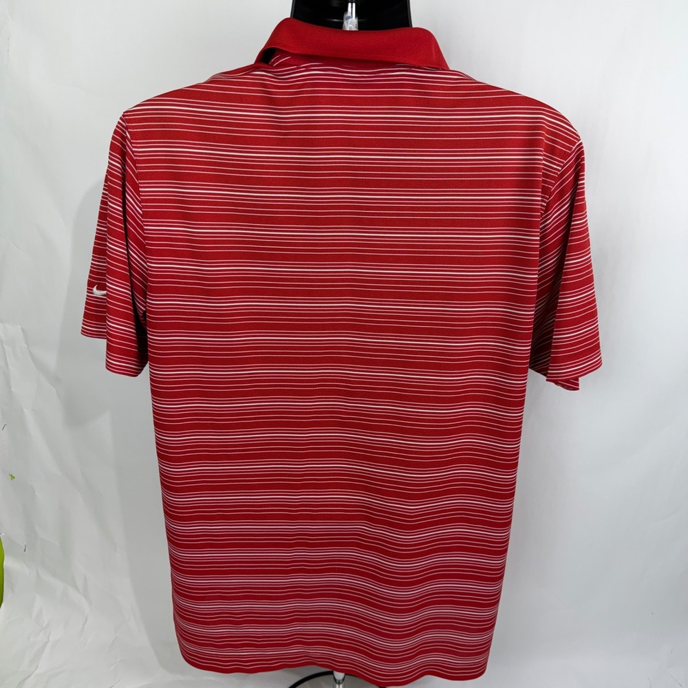 Nike Golf Dri-Fit Red White Stripe Polo Shirt Men's Large Golf Shirt - Picture 7 of 9